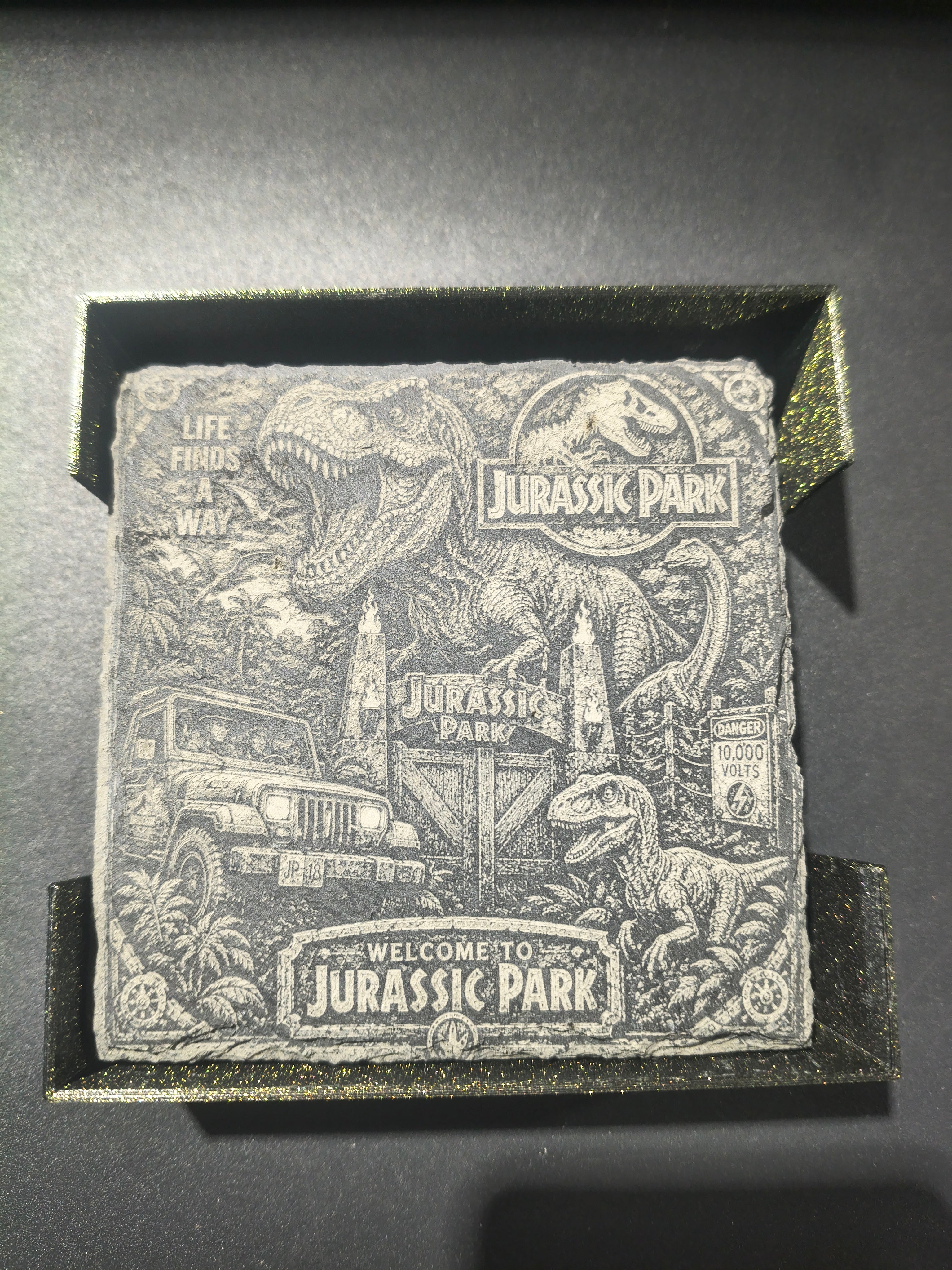 Laser etched slate coasters