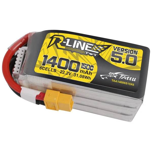 Tattu R-Line Version 5.0 1400mAh 22.2V 150C 6S1P Lipo Battery Pack With XT60 Plug - Rising Sun FPV