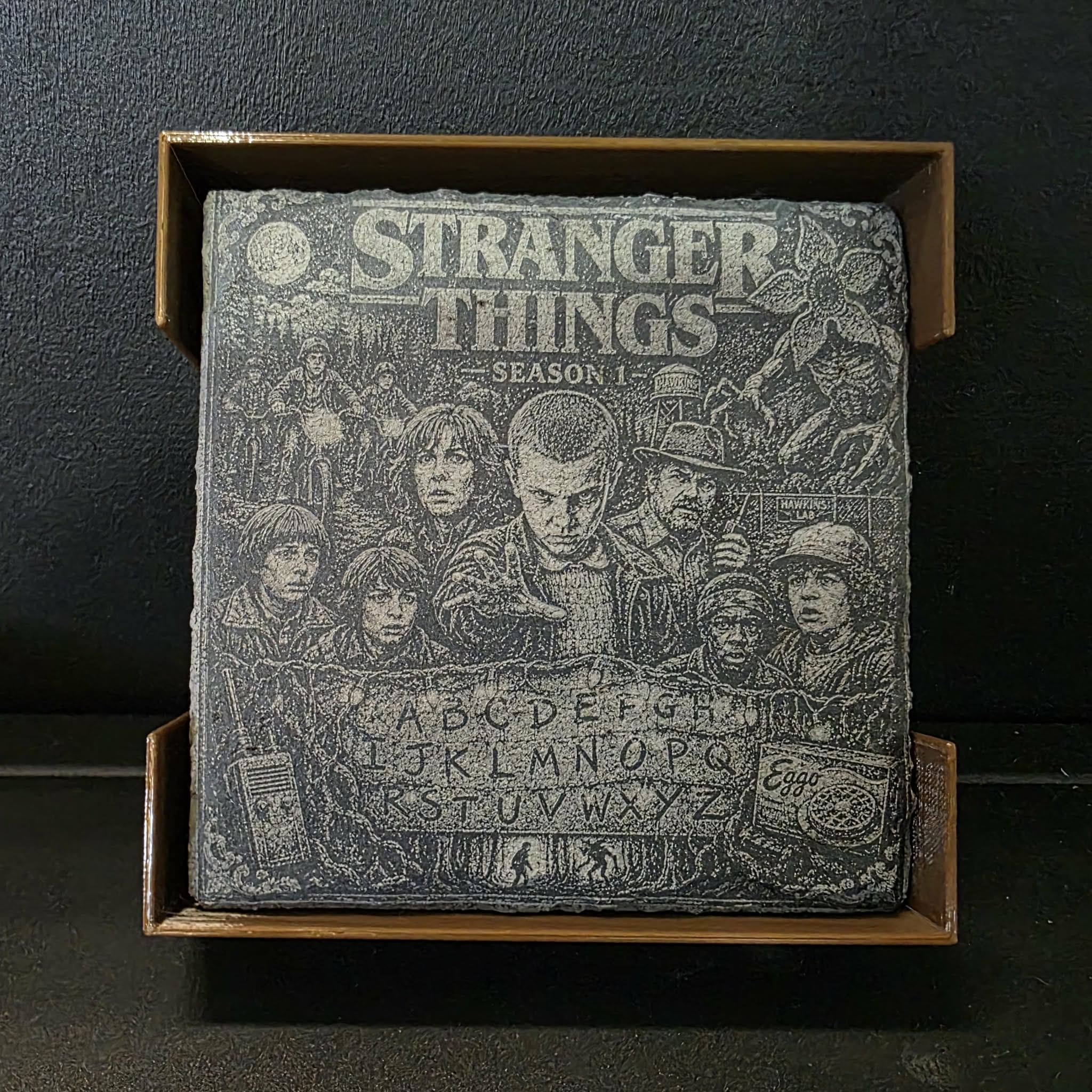 Laser etched slate coasters