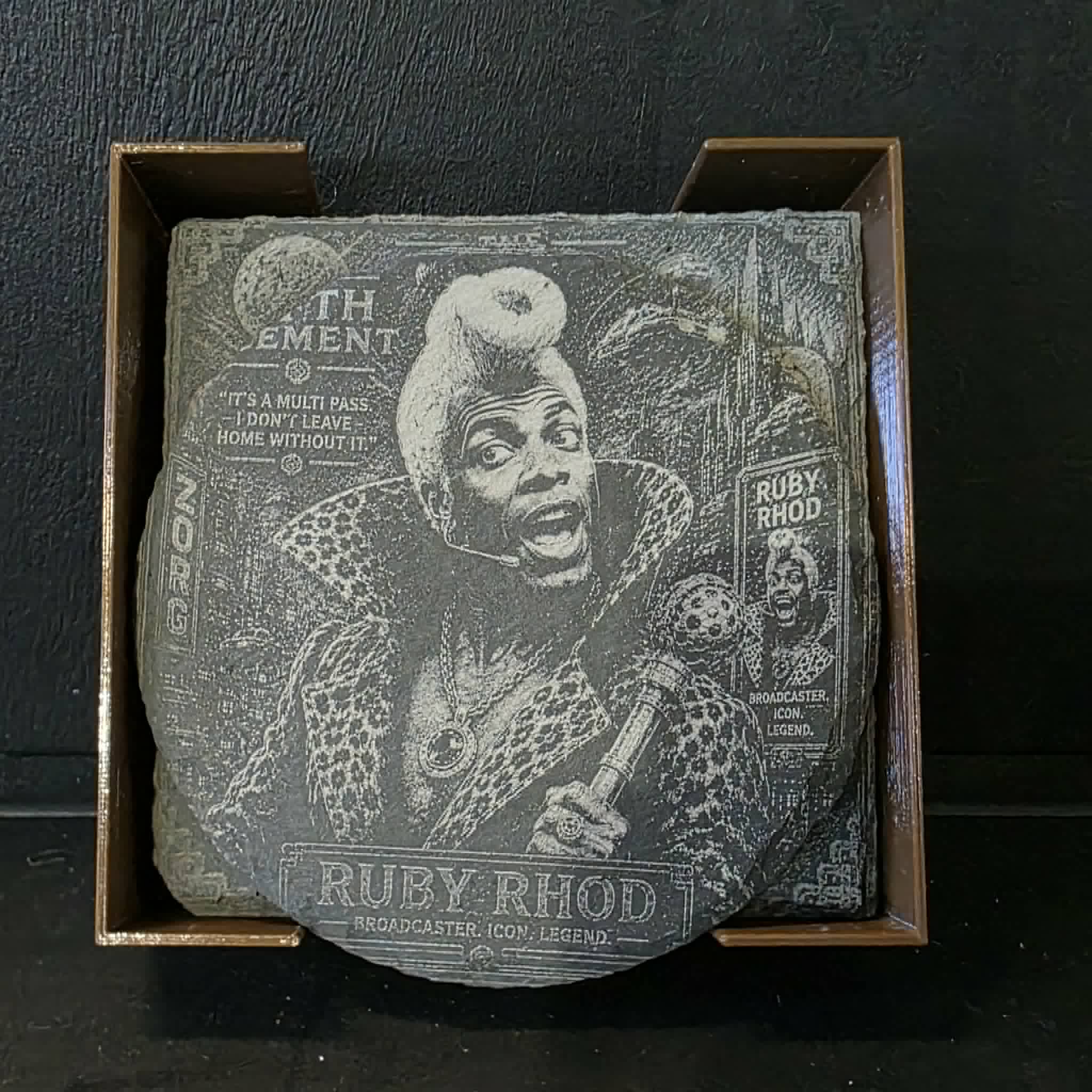 Laser etched slate coasters