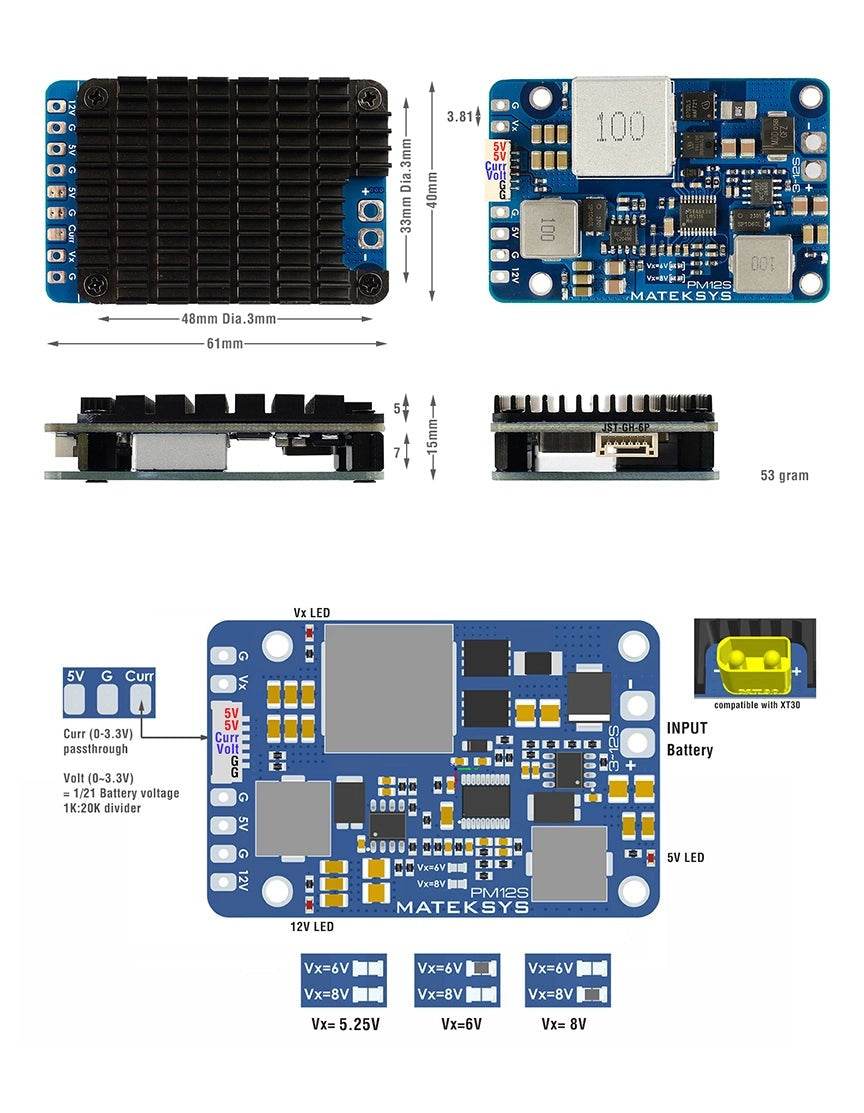 Mateksys Power Module 12S w/ 3xBEC - Rising Sun FPV
