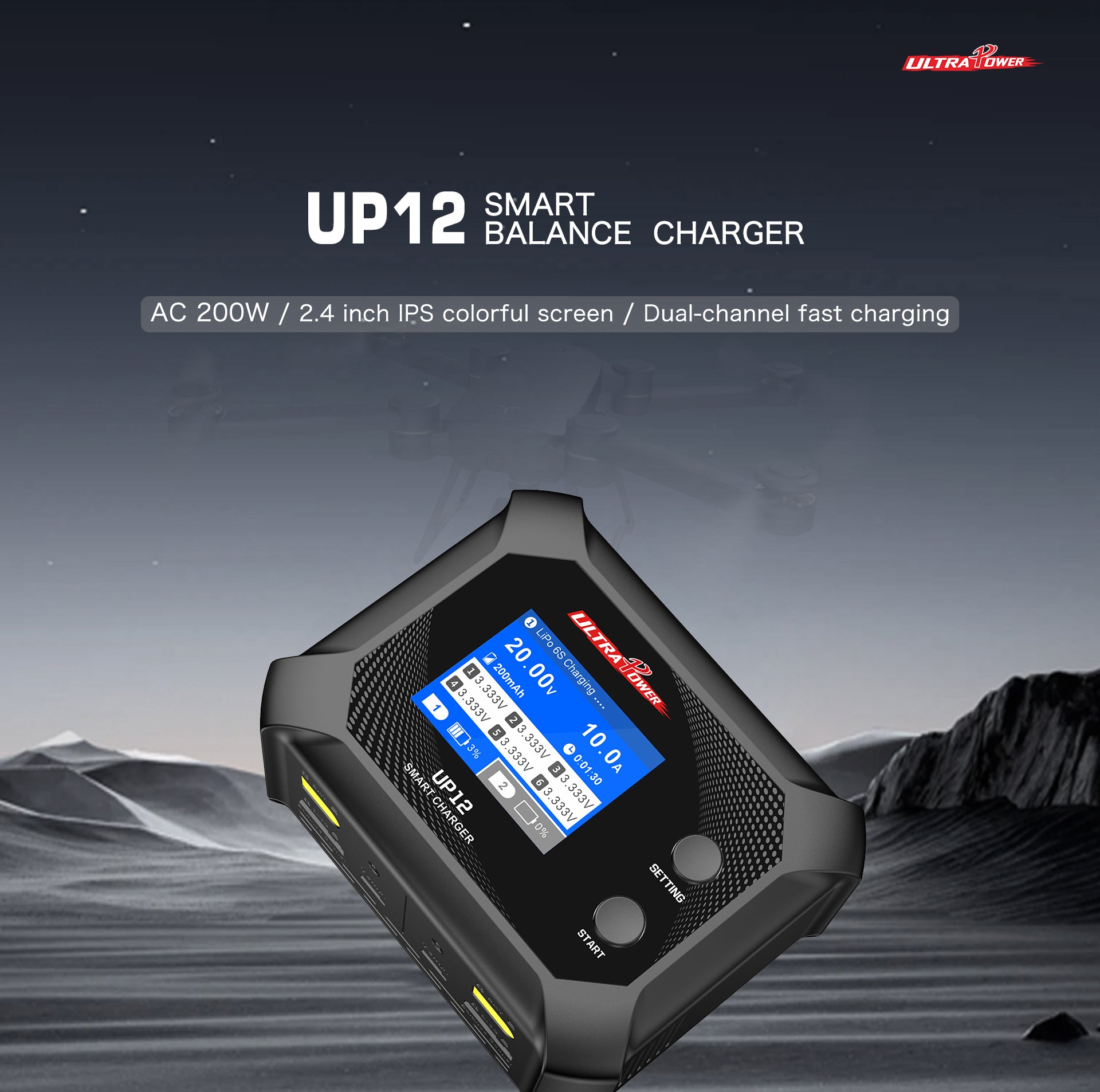Ultra Power 12 200W, 10A Smart Dual Channel AC Charger