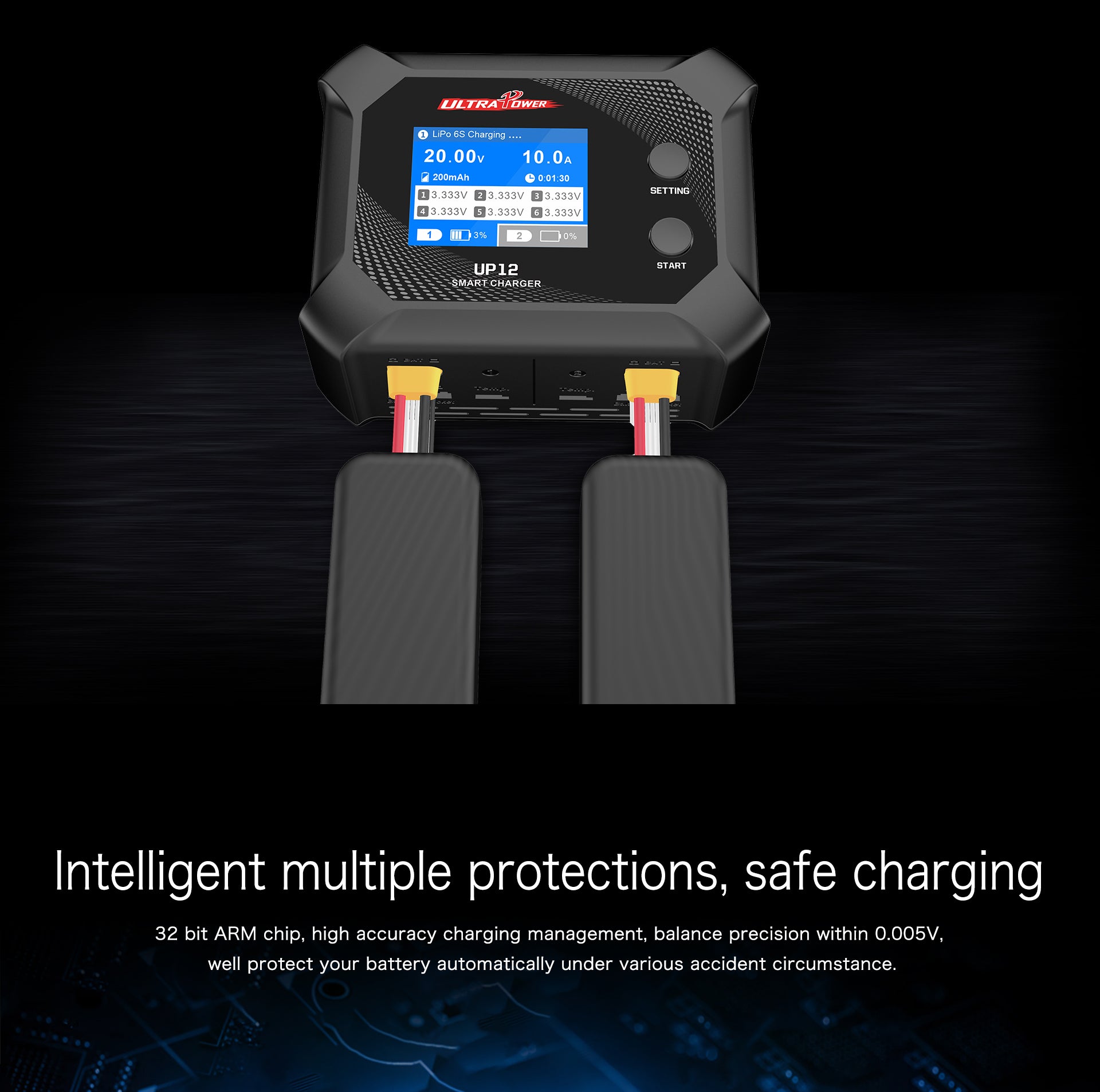 Ultra Power 12 200W, 10A Smart Dual Channel AC Charger