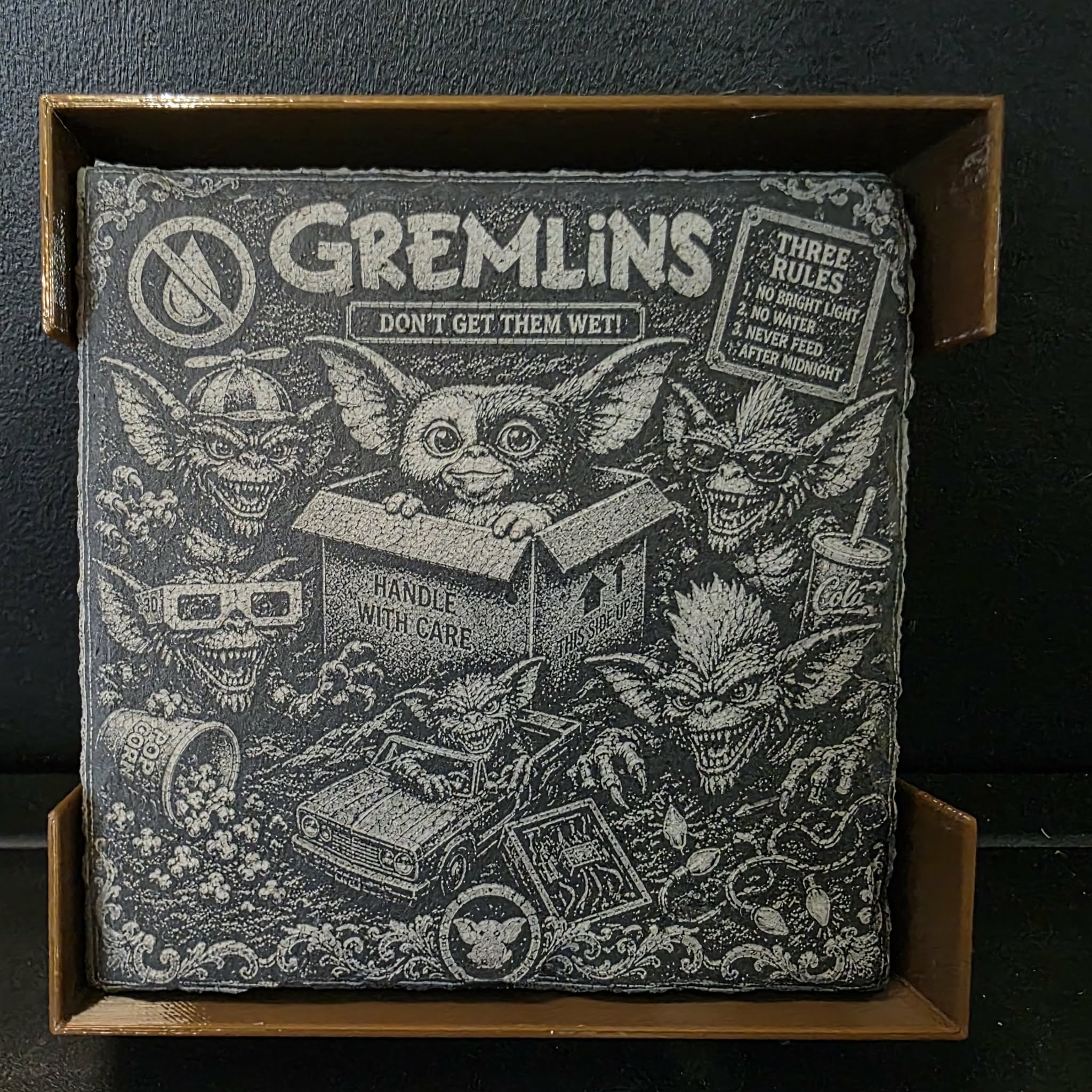 Laser etched slate coasters
