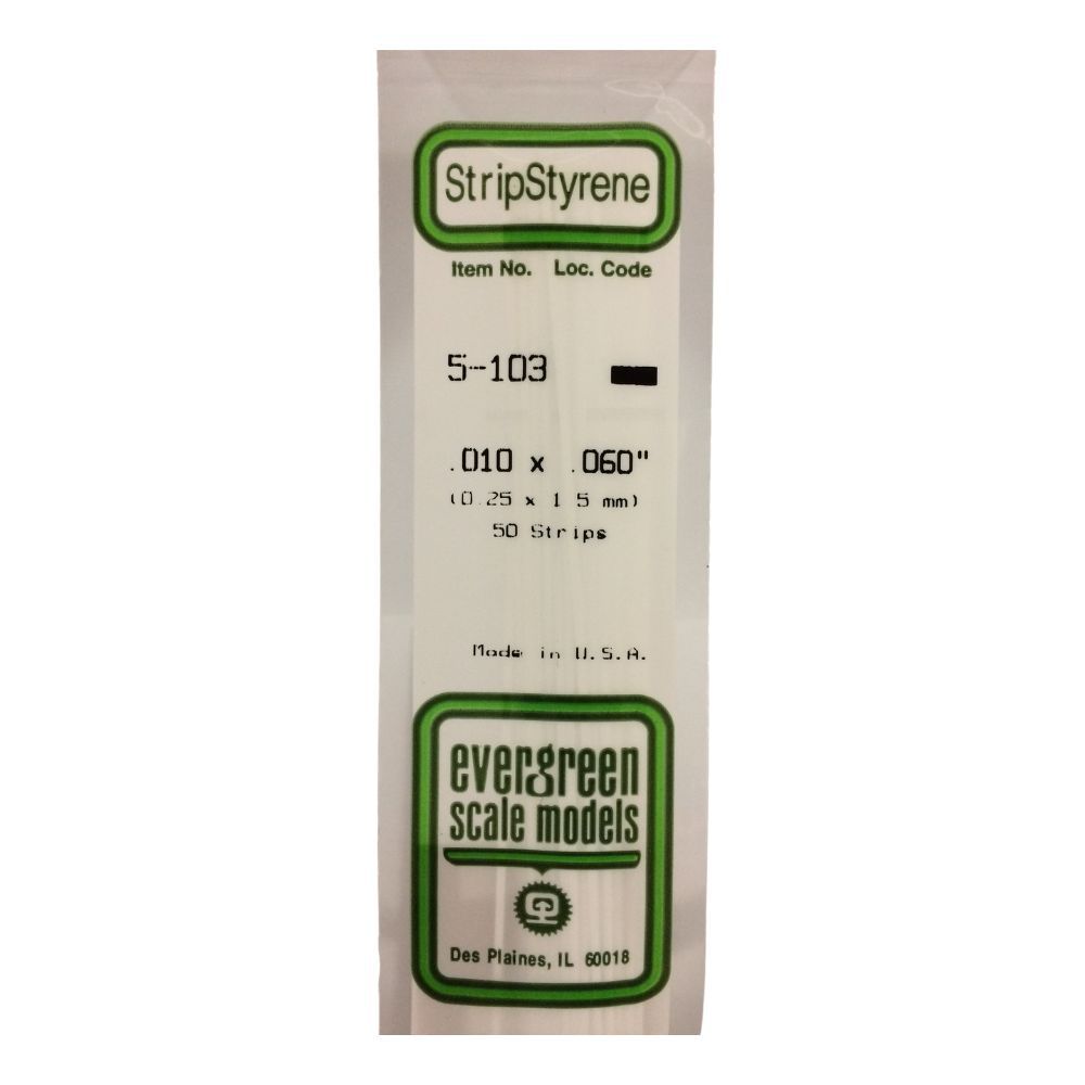 Evergreen 103 Styrene Strip .010 x .060 in (10 Pack)