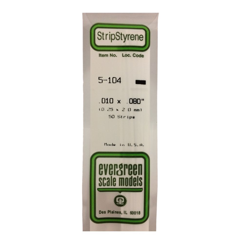 Evergreen 104 Styrene Strip .010 x .080 in (10 Pack)