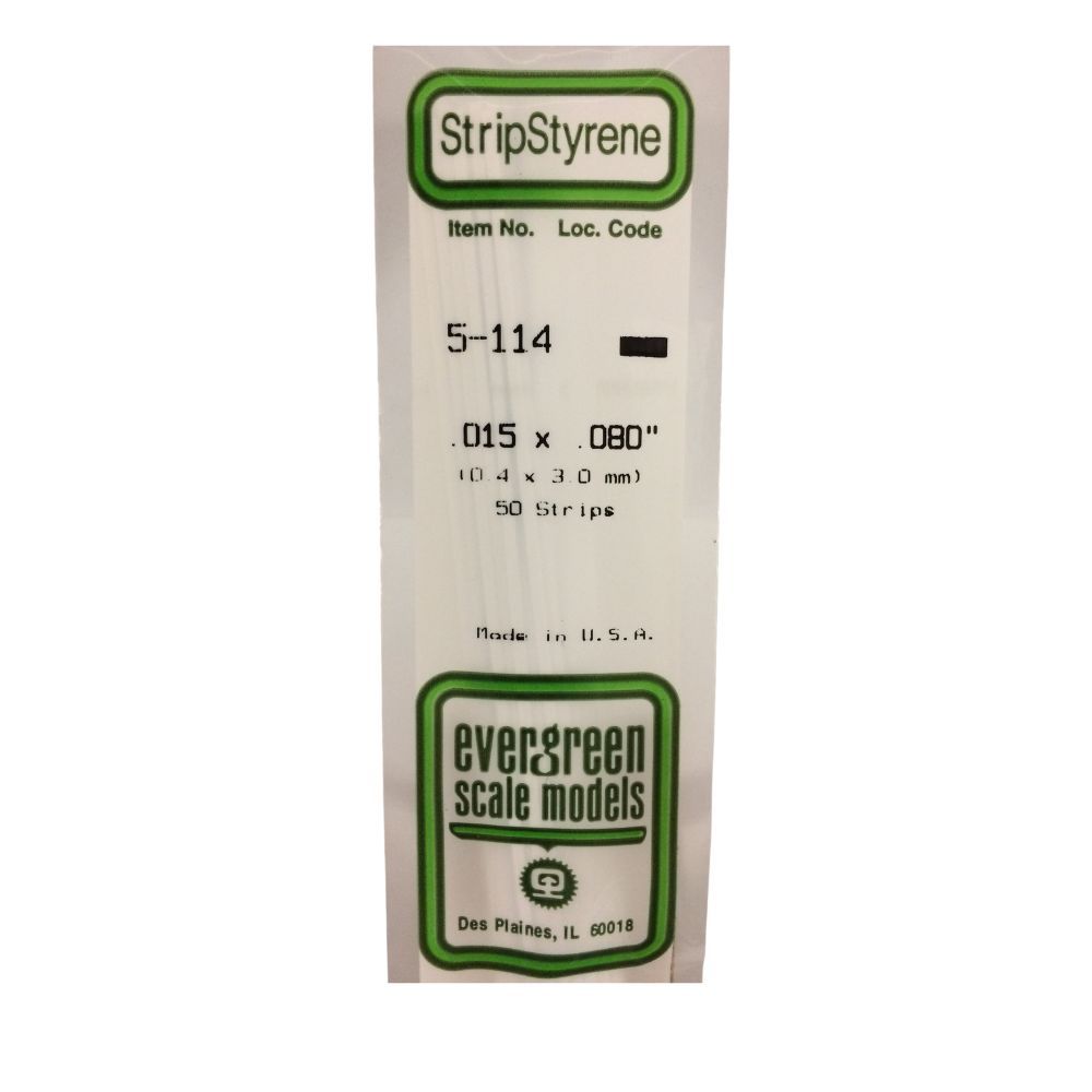 Evergreen 114 Styrene Strip .015 x .080 in (10 Pack)