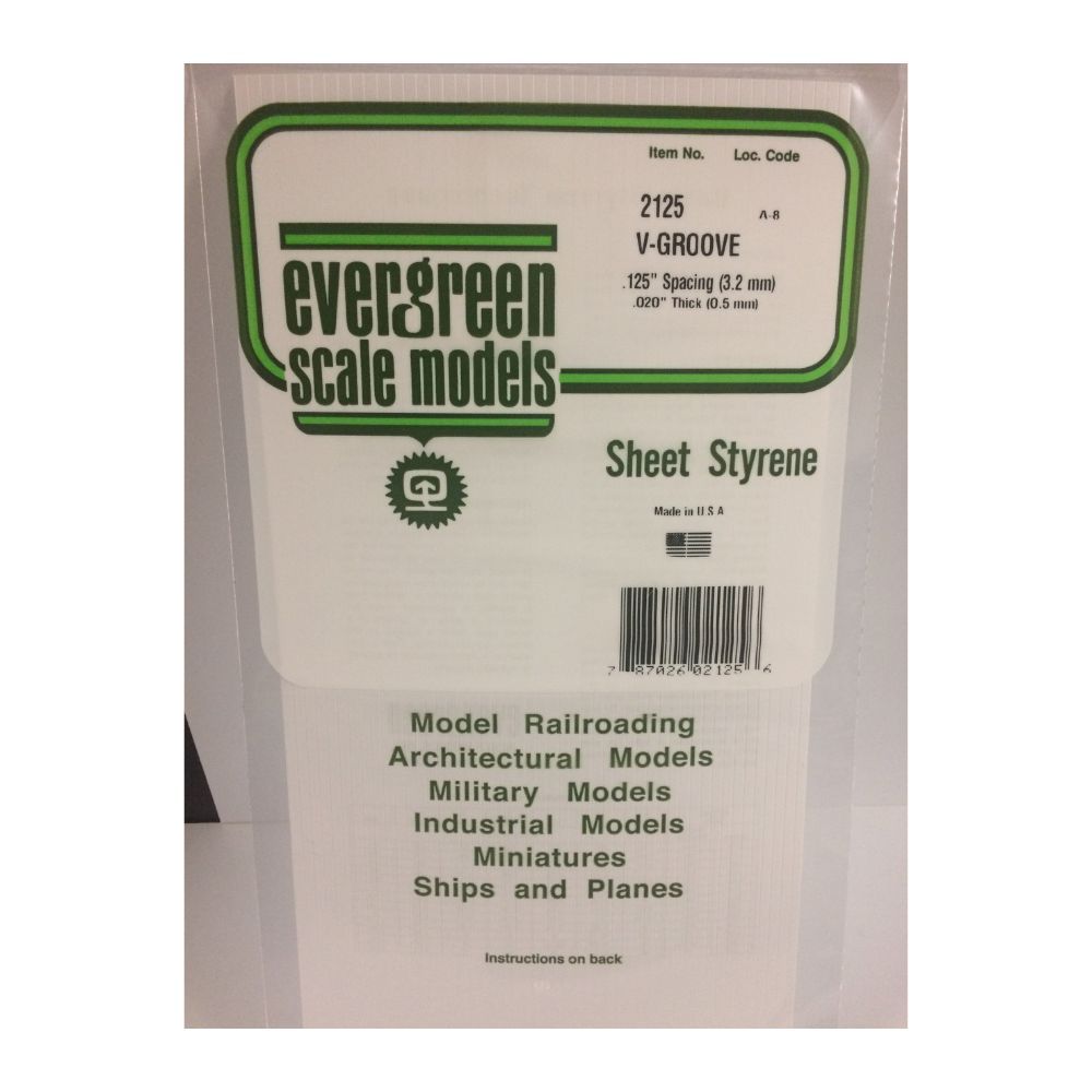 Evergreen 12125 Styrene V-Groove Siding, .125 in Spacing, 12 x 24 in