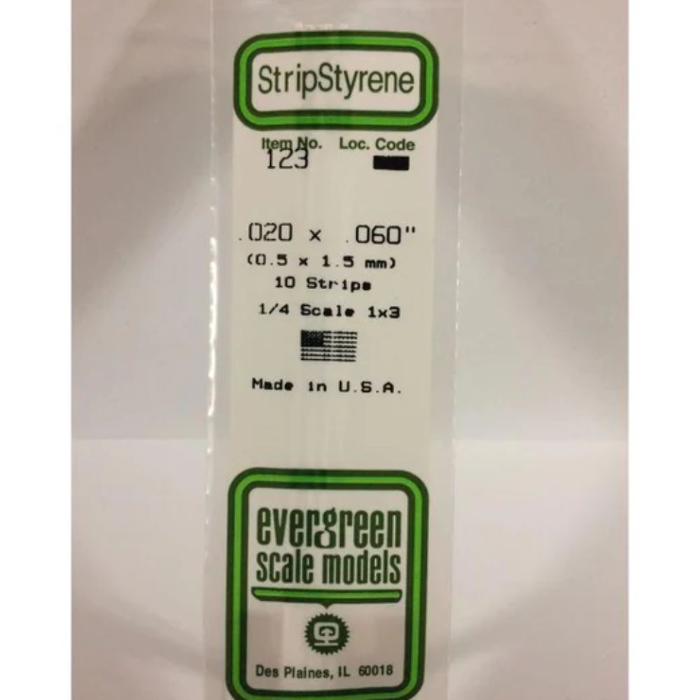 Evergreen 123 Styrene Strip .020 x .060 in (10 Pack)