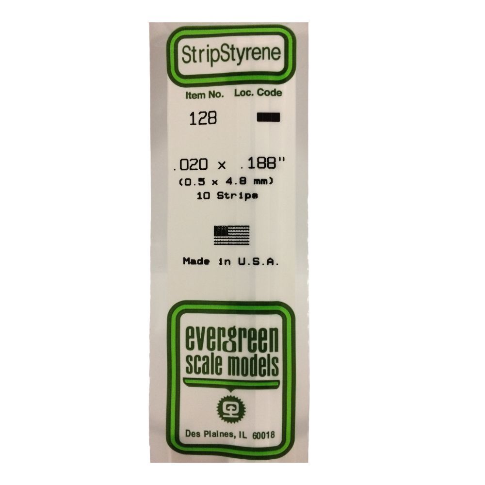 Evergreen 128 Styrene Strip .020 x .188 in (10 Pack)