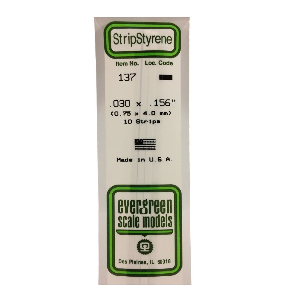 Evergreen 137 Styrene Strip .030 x .156 in (10 Pack)