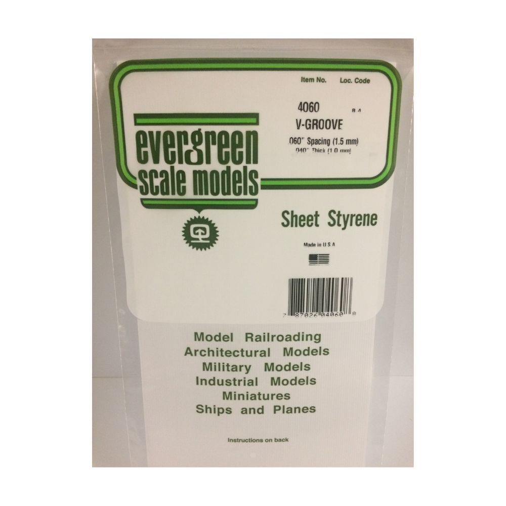 Evergreen 14060 Styrene V-Groove Siding, .060 in Spacing, 12 x 24 in