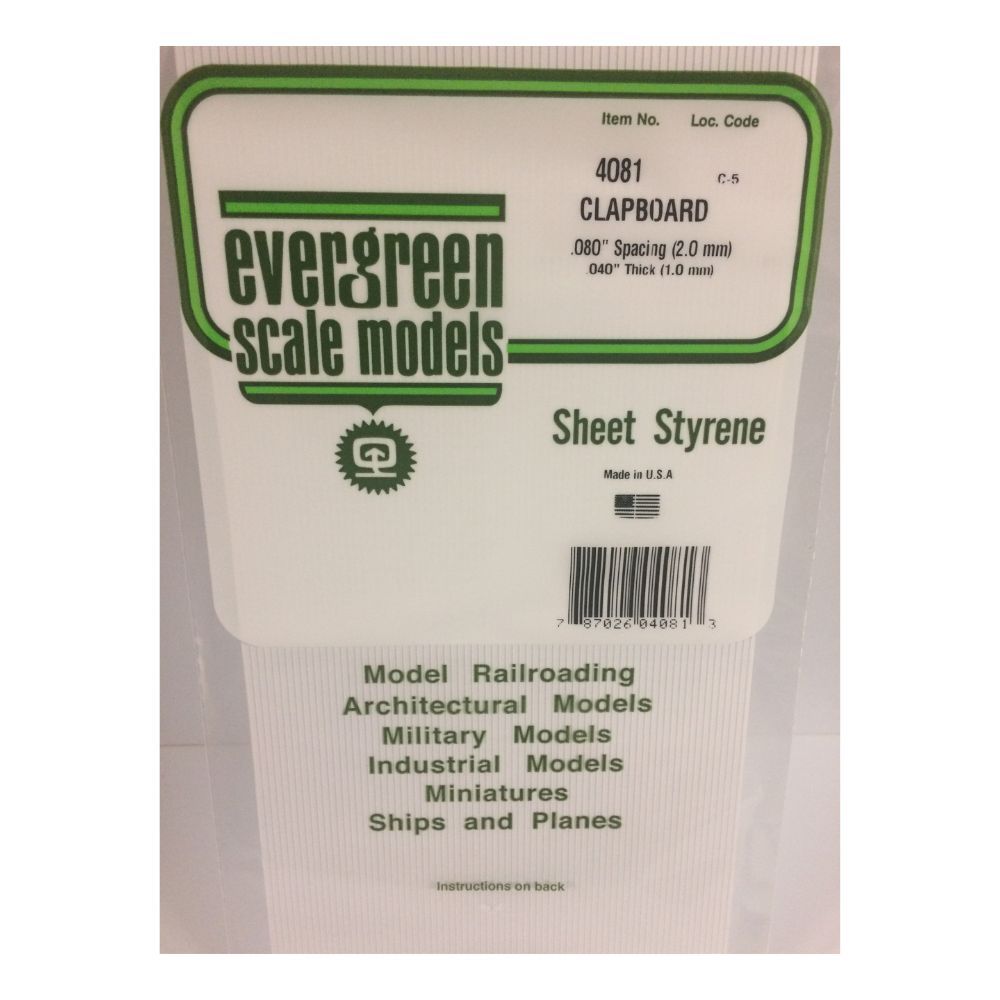 Evergreen 14081 Styrene Clapboard Siding, .080 in Spacing, 12 x 24 in