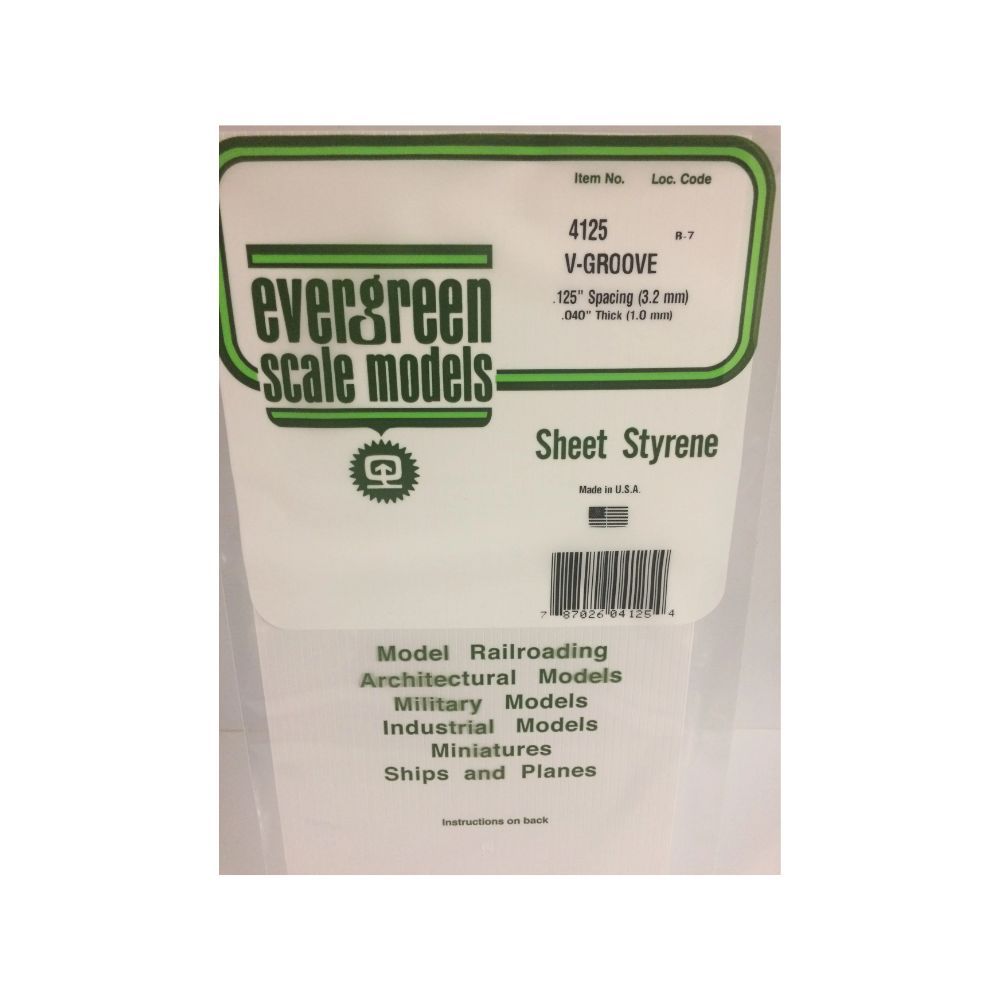 Evergreen 14125 Styrene V-Groove Siding, .125 in Spacing, 12 x 24 in
