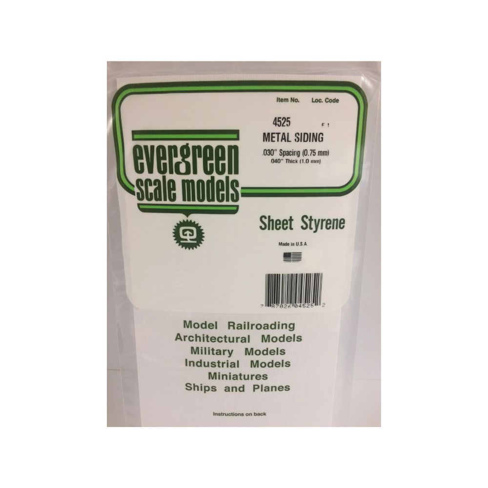 Evergreen 14525 Styrene Metal Siding, .030 in Spacing, 12 x 24 in