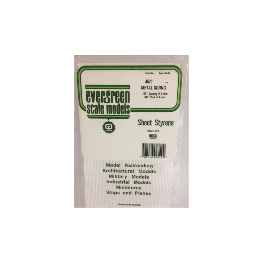 Evergreen 14529 Styrene Metal Siding, .100 in Spacing, 12 x 24 in