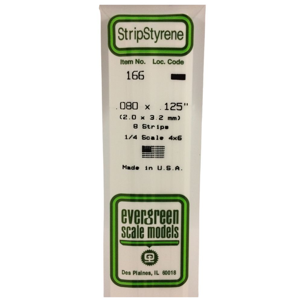 Evergreen 166 Styrene Strip .080 x .125 in (8 Pack)