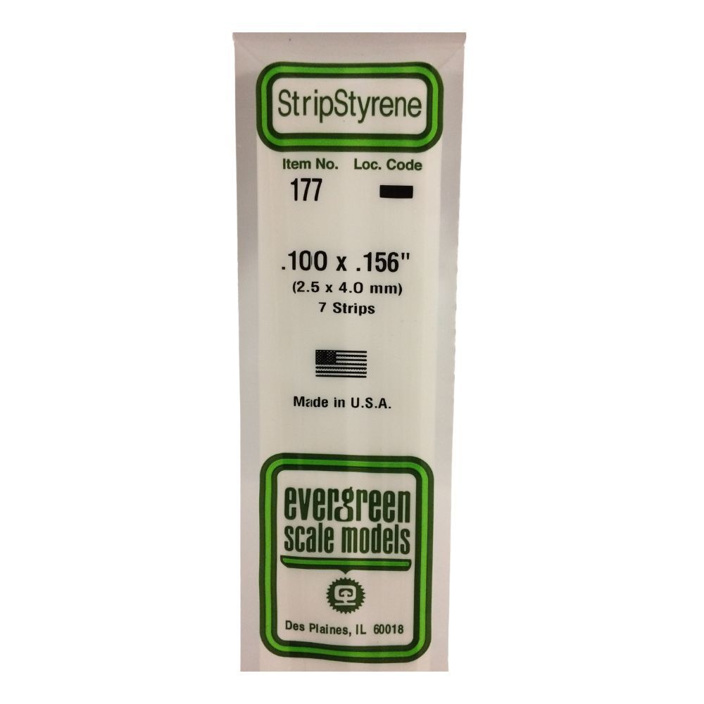 Evergreen 177 Styrene Strip .100 x .156 in (7 Pack)