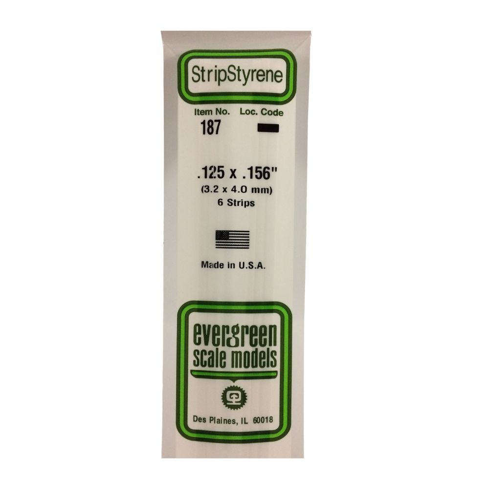 Evergreen 187 Styrene Strip .125 x .156 in (6 Pack)
