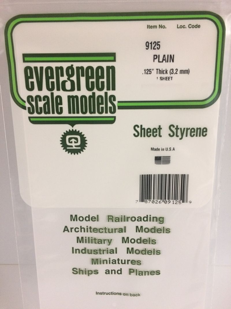 Evergreen 19125 White Styrene Sheet 12 x 24 in, .125 in Thick (2 Pack)