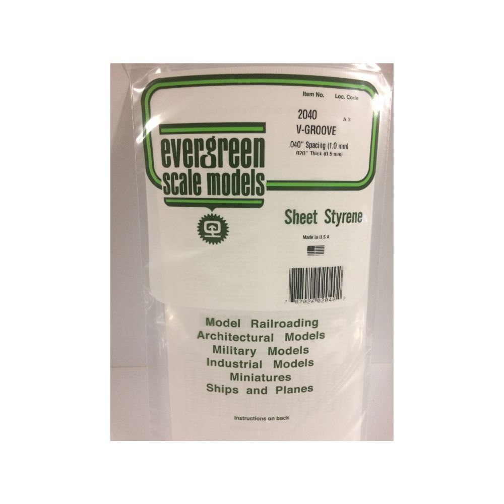 Evergreen 2040 Styrene V-Groove Siding, .040 in Spacing, 6 x 12 in