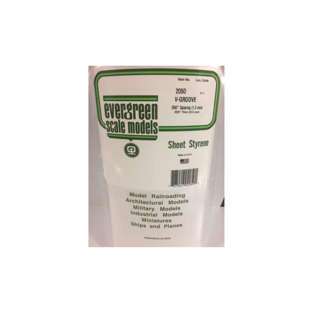 Evergreen 2050 Styrene V-Groove Siding, .050 in Spacing, 6 x 12 in