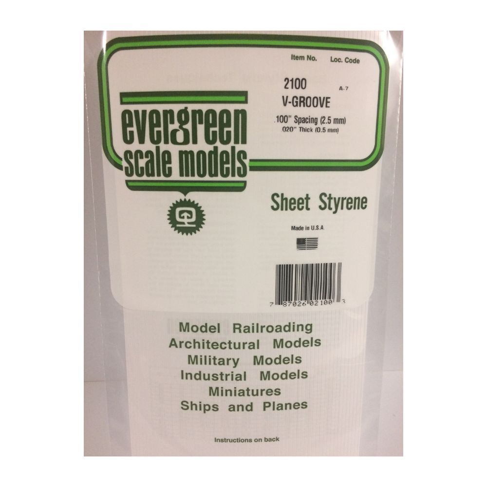 Evergreen 2100 Styrene V-Groove Siding, .100 in Spacing, 6 x 12 in