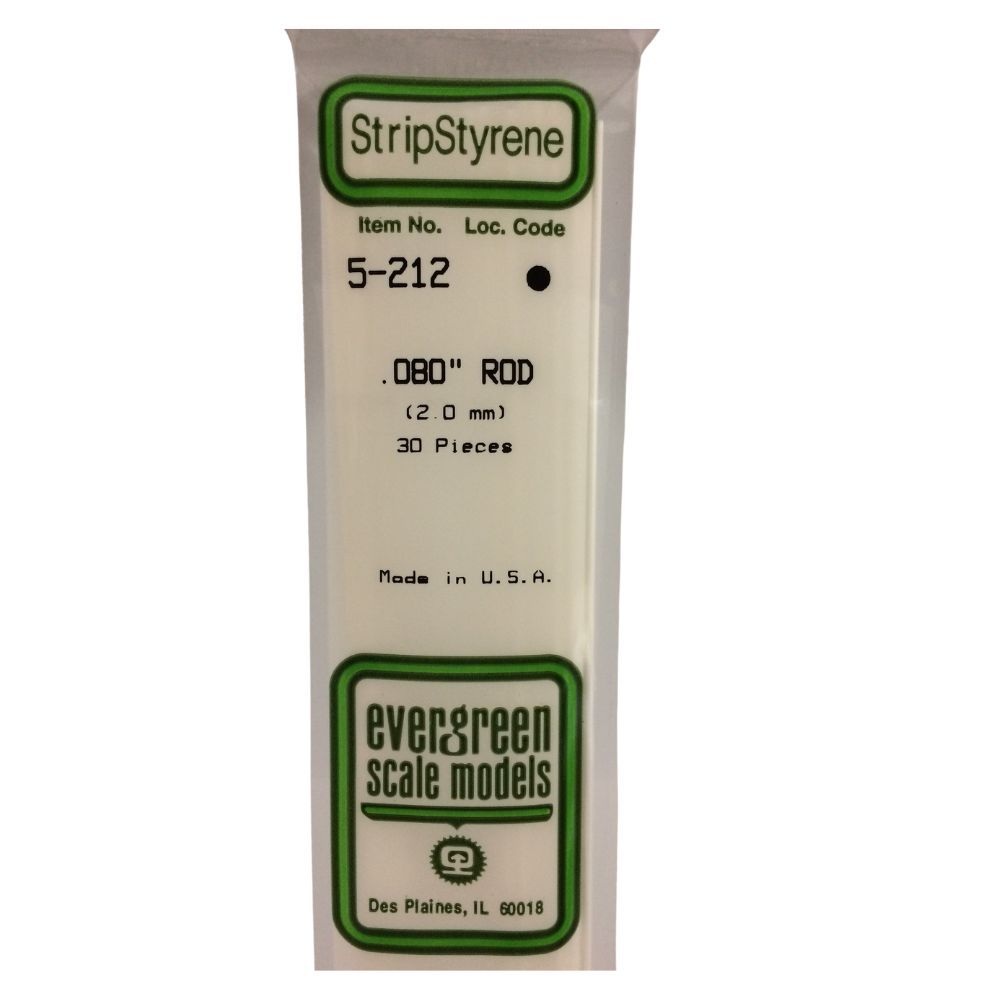 Evergreen 212 Styrene Rod .080 in (6 Pack)