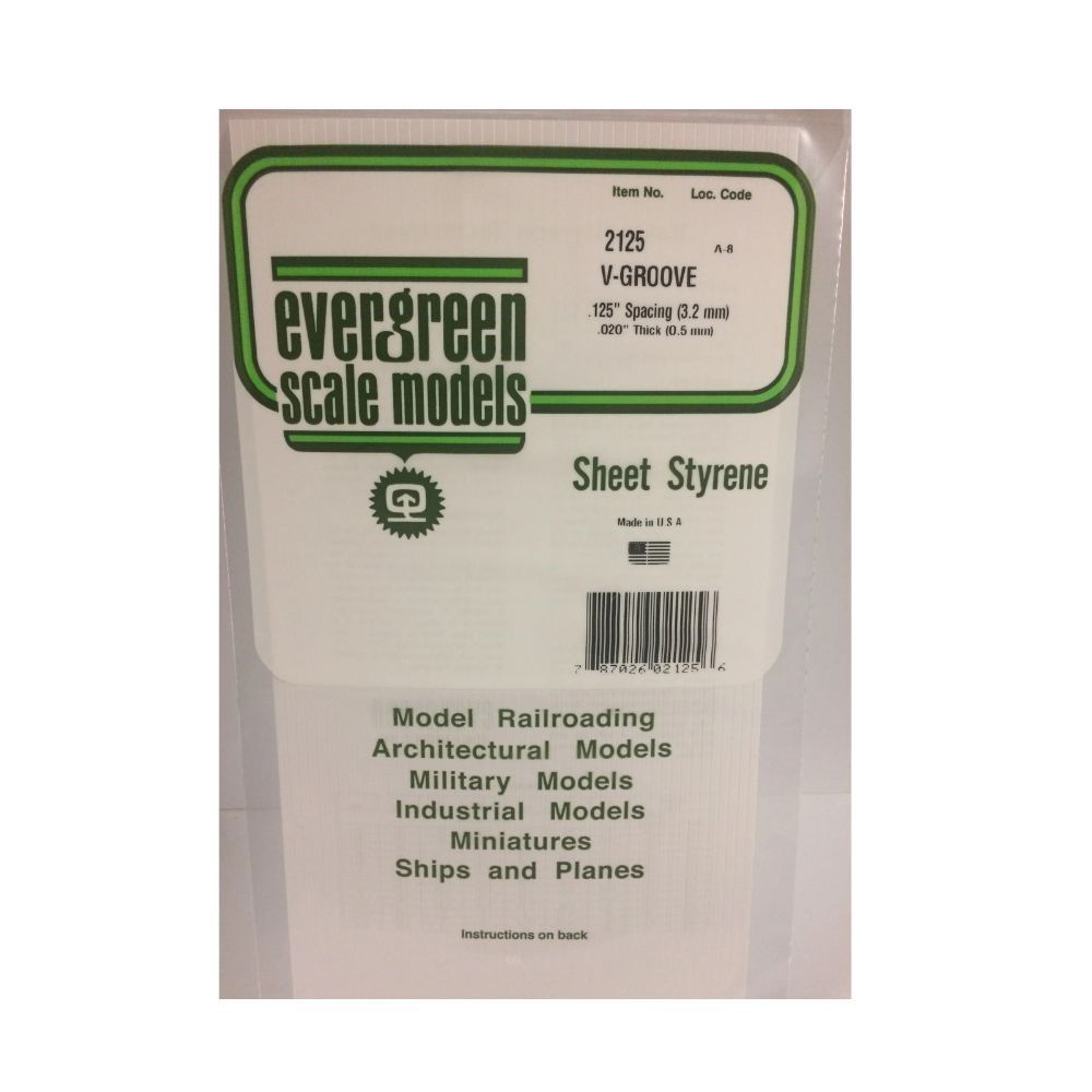Evergreen 2125 Styrene V-Groove Siding, .125 in Spacing, 6 x 12 in