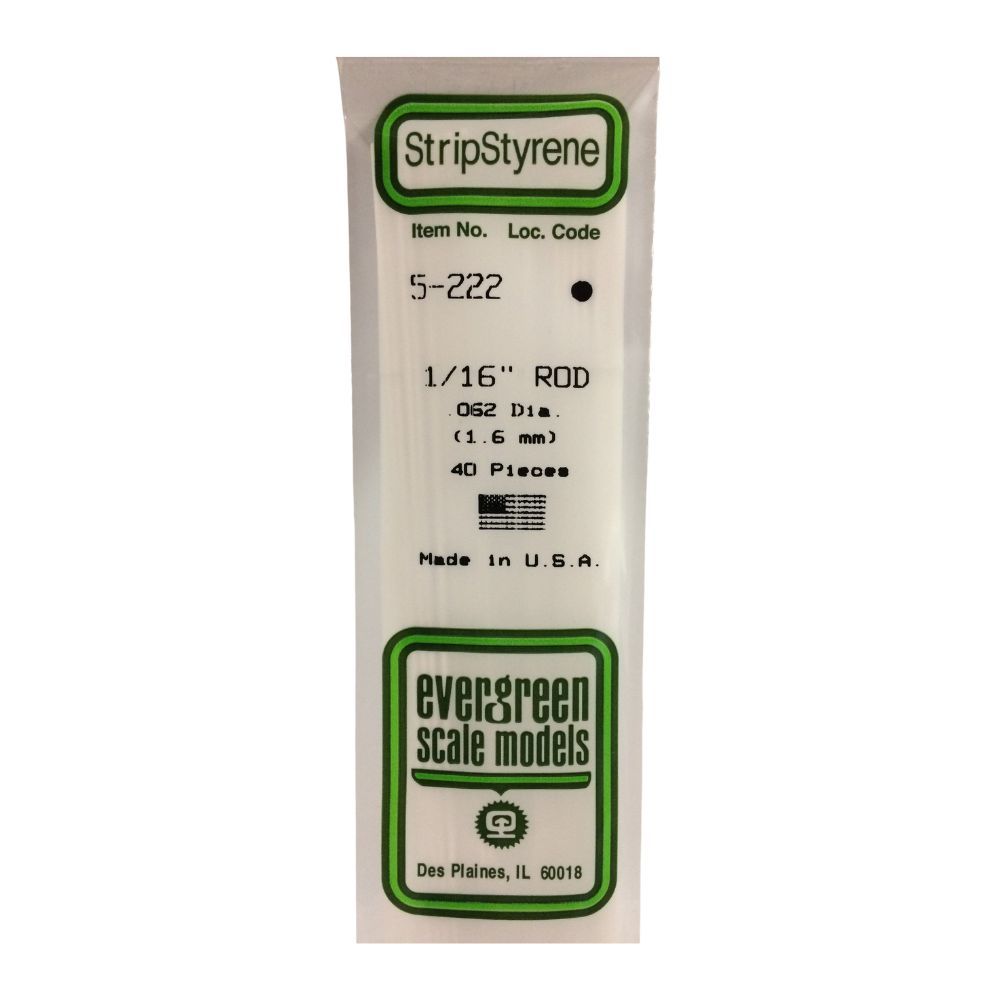 Evergreen 222 Styrene Rod .062 (1/16) in (8 Pack)