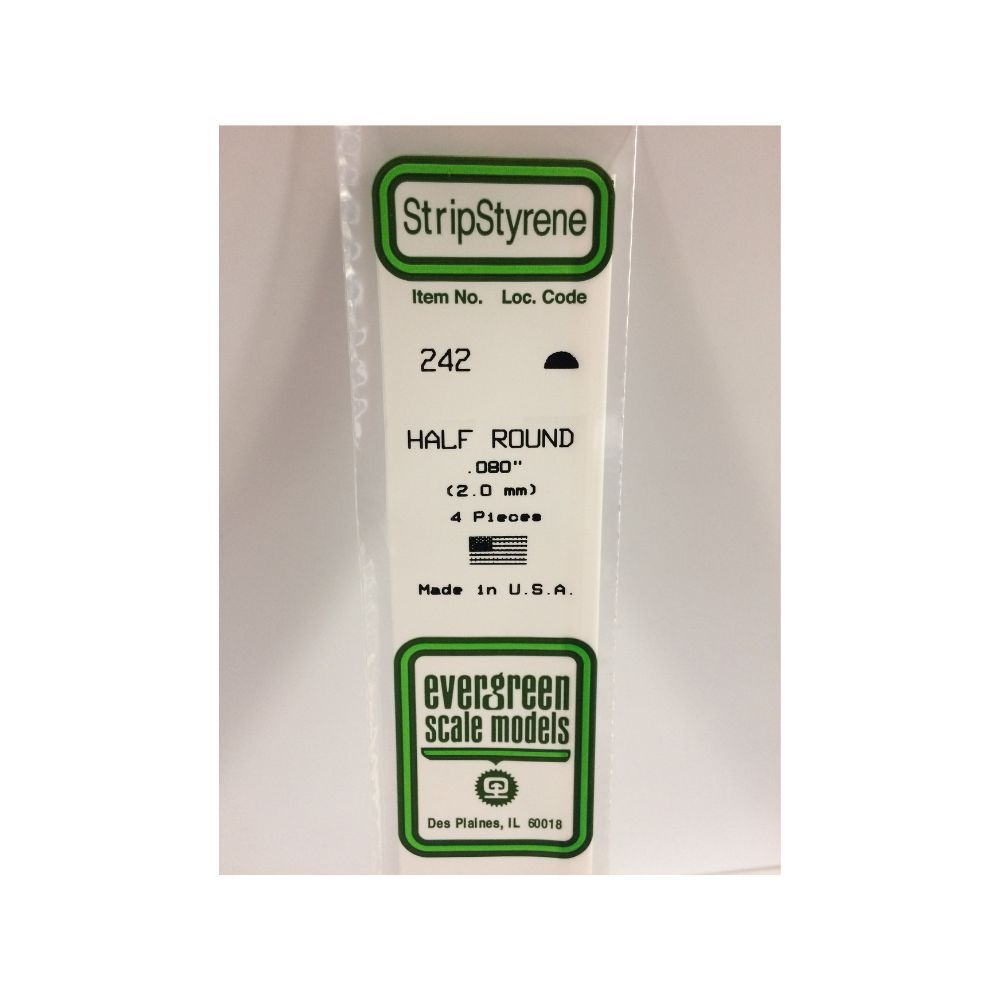 Evergreen 242 Styrene Half Round .080 in (2.0 mm) (4 Pack)