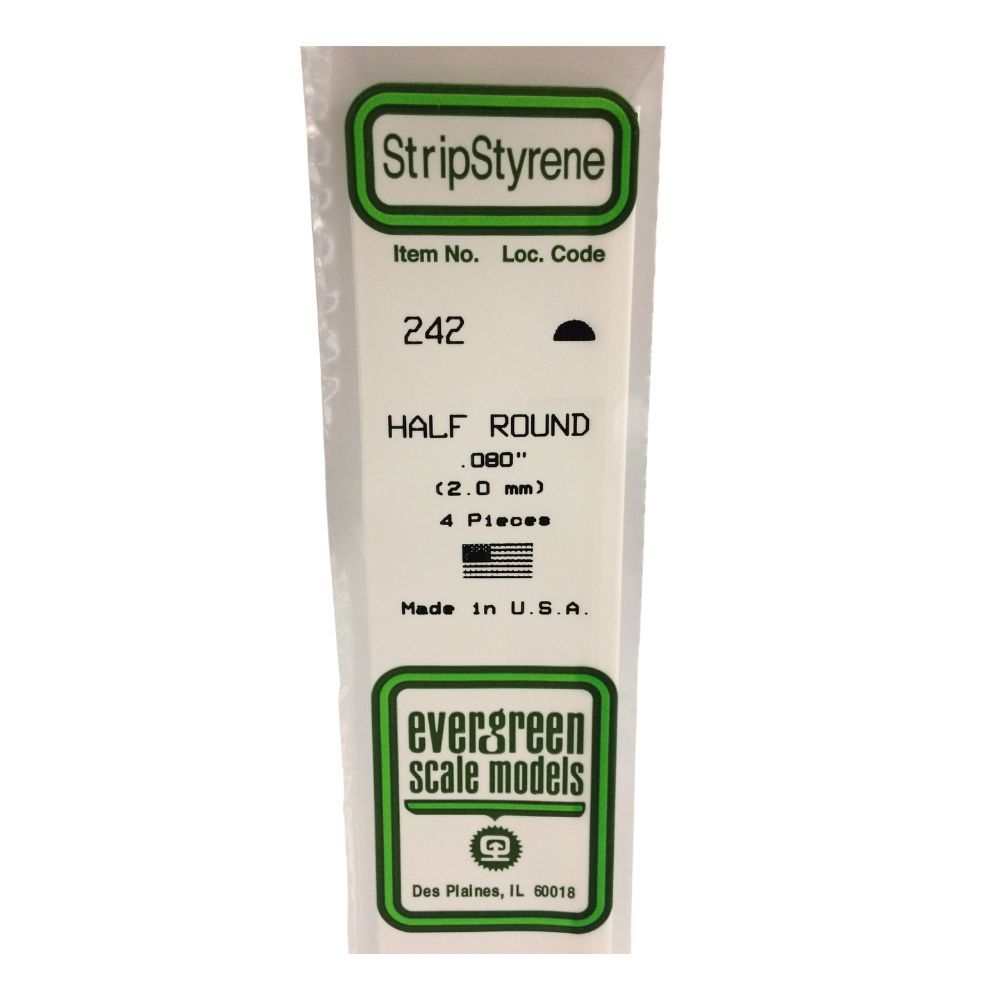 Evergreen 242 Styrene Half Round .080 in (2.0 mm) (4 Pack)