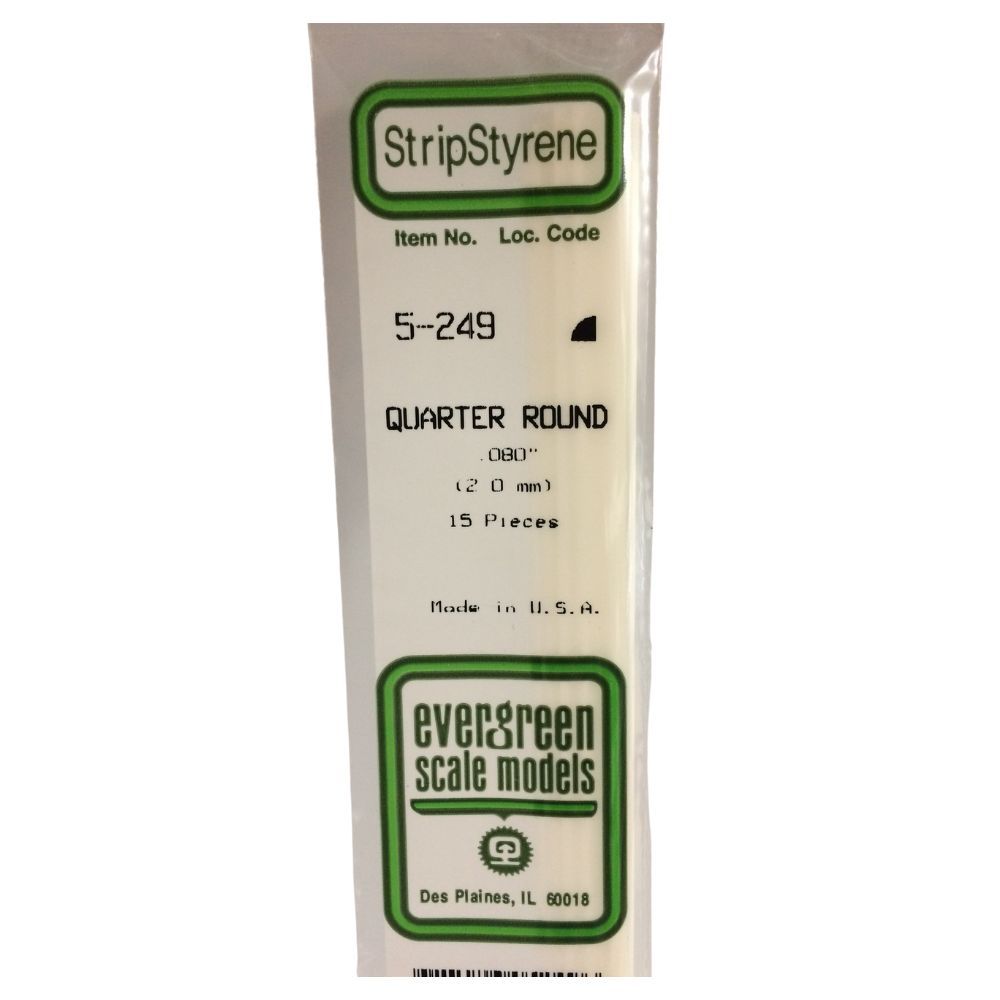 Evergreen 249 Styrene Quarter Round .080 in (2.0 mm) (3 Pack)