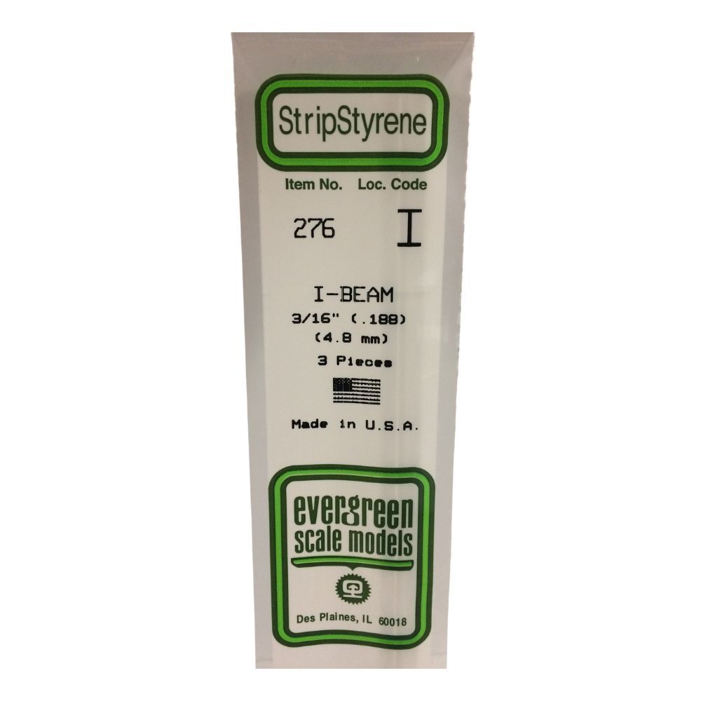 Evergreen 276 Styrene I-Beam .188 in (4.8 mm) (3 Pack)