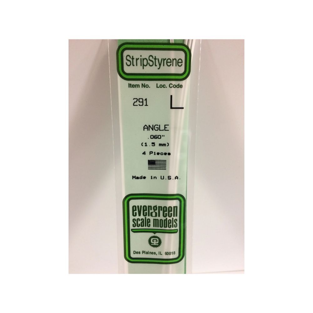 Evergreen 291 Styrene Angle .060 in (1.5 mm) (4 Pack)