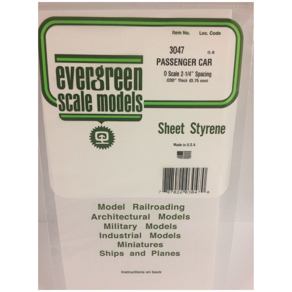 Evergreen 3047 Styrene Passenger Car Siding O Scale, 6 x 12 in