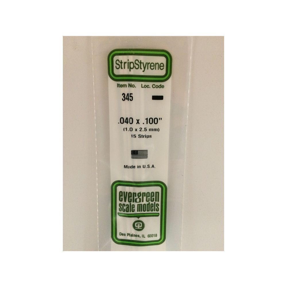 Evergreen 345 Styrene Strip .040 x .100 x 24 in (15 Pack)