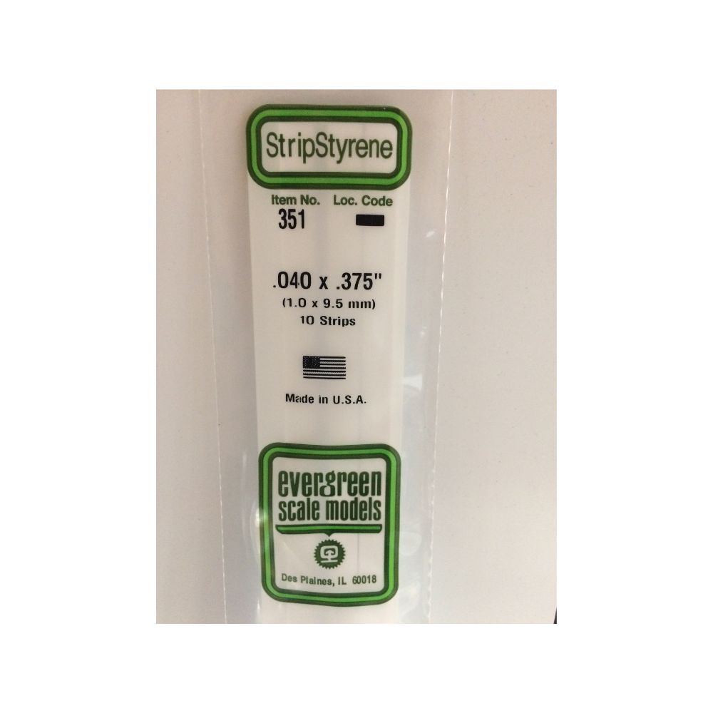 Evergreen 351 Styrene Strip .040 x .375 x 24 in (10 Pack)