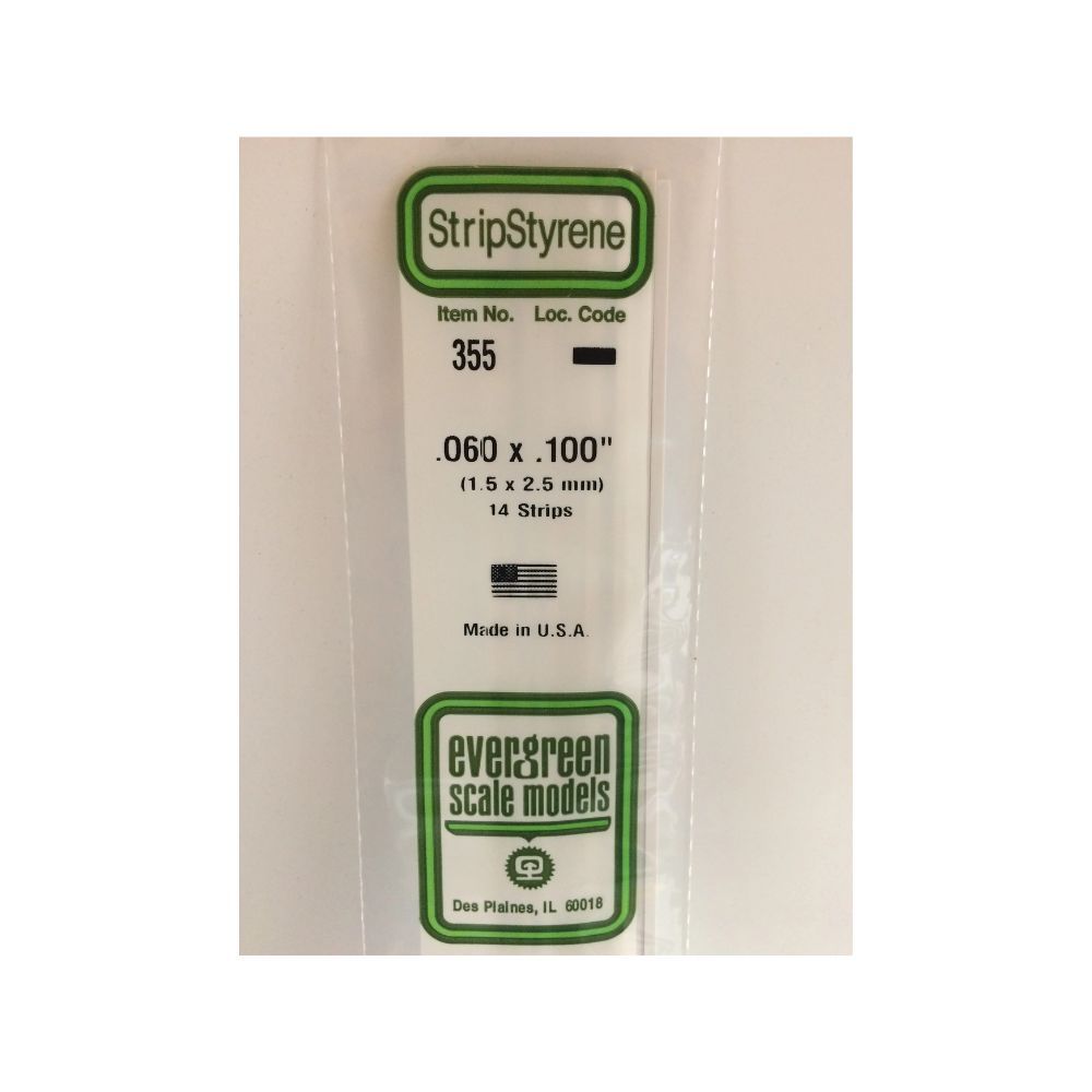 Evergreen 355 Styrene Strip .060 x .100 x 24 in (14 Pack)
