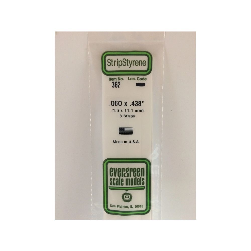 Evergreen 362 Styrene Strip .060 x .438 x 24 in (8 Pack)