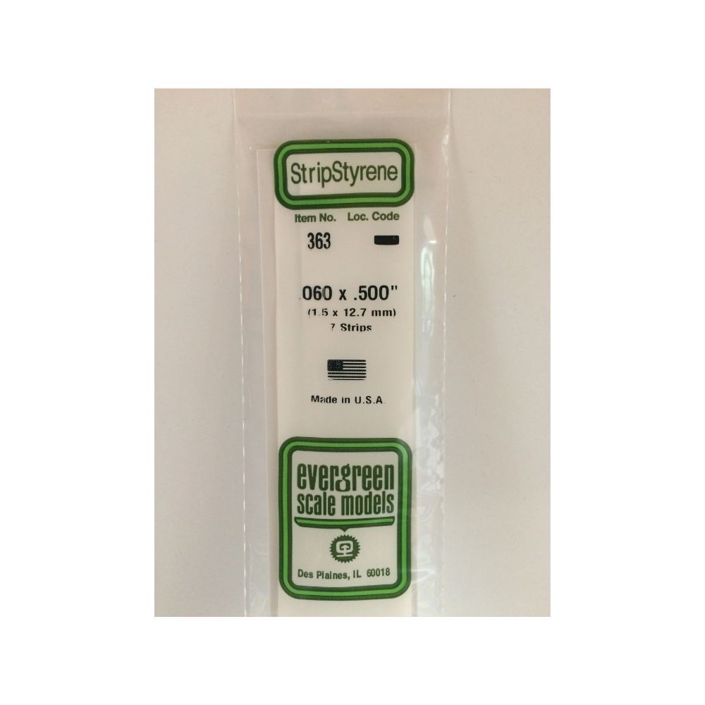 Evergreen 363 Styrene Strip .060 x .500 x 24 in (7 Pack)