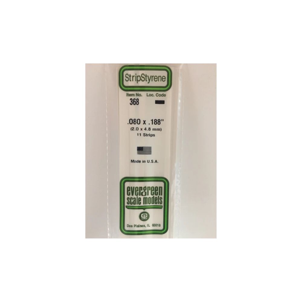 Evergreen 368 Styrene Strip .080 x .188 x 24 in (11 Pack)