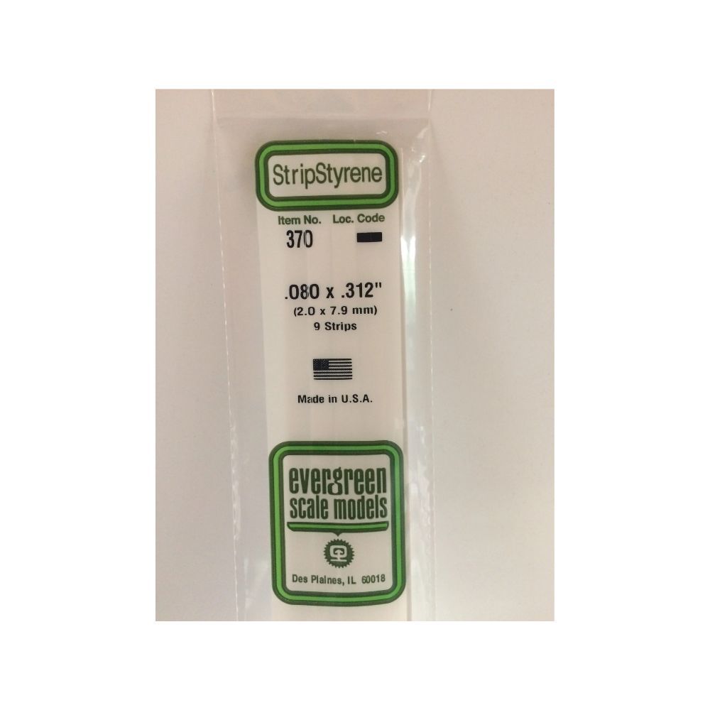 Evergreen 370 Styrene Strip .080 x .312 x 24 in (9 Pack)