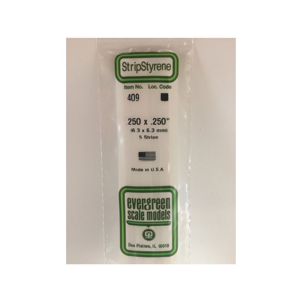 Evergreen 409 Styrene Strip .250 x .250 x 24 in (5 Pack)