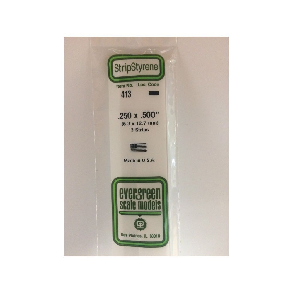 Evergreen 413 Styrene Strip .250 x .500 x 24 in (3 Pack)