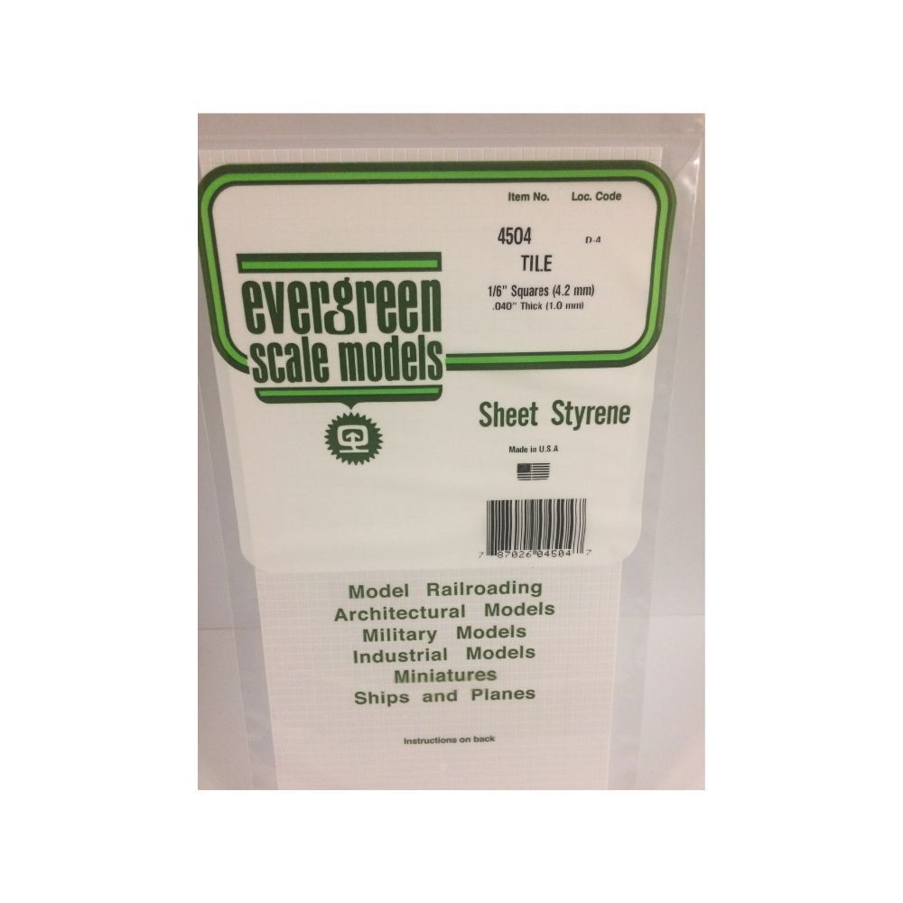 Evergreen 4504 Styrene Square Tile Sheet, 1/6 in Squares, 6 x 12 in