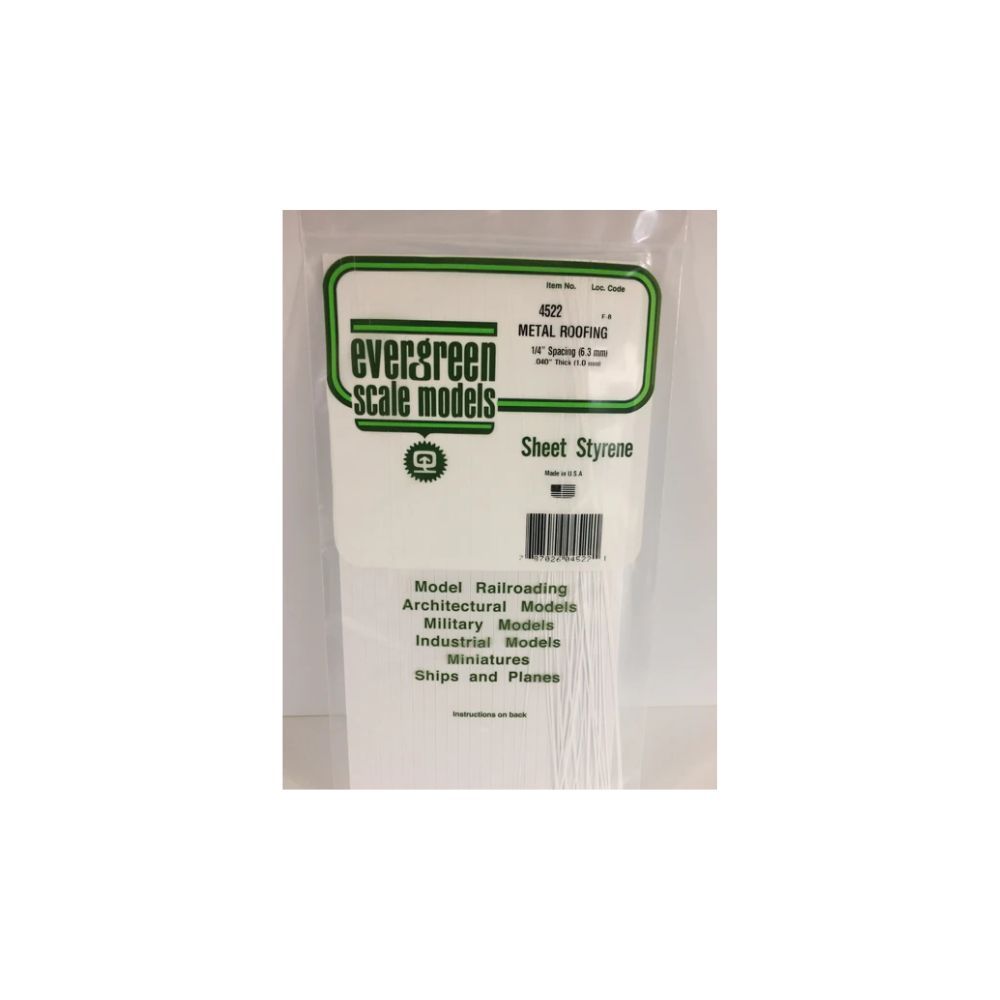 Evergreen 4522 Styrene Standing Seam Roofing, 1/4 in Spacing, 6 x 12 in