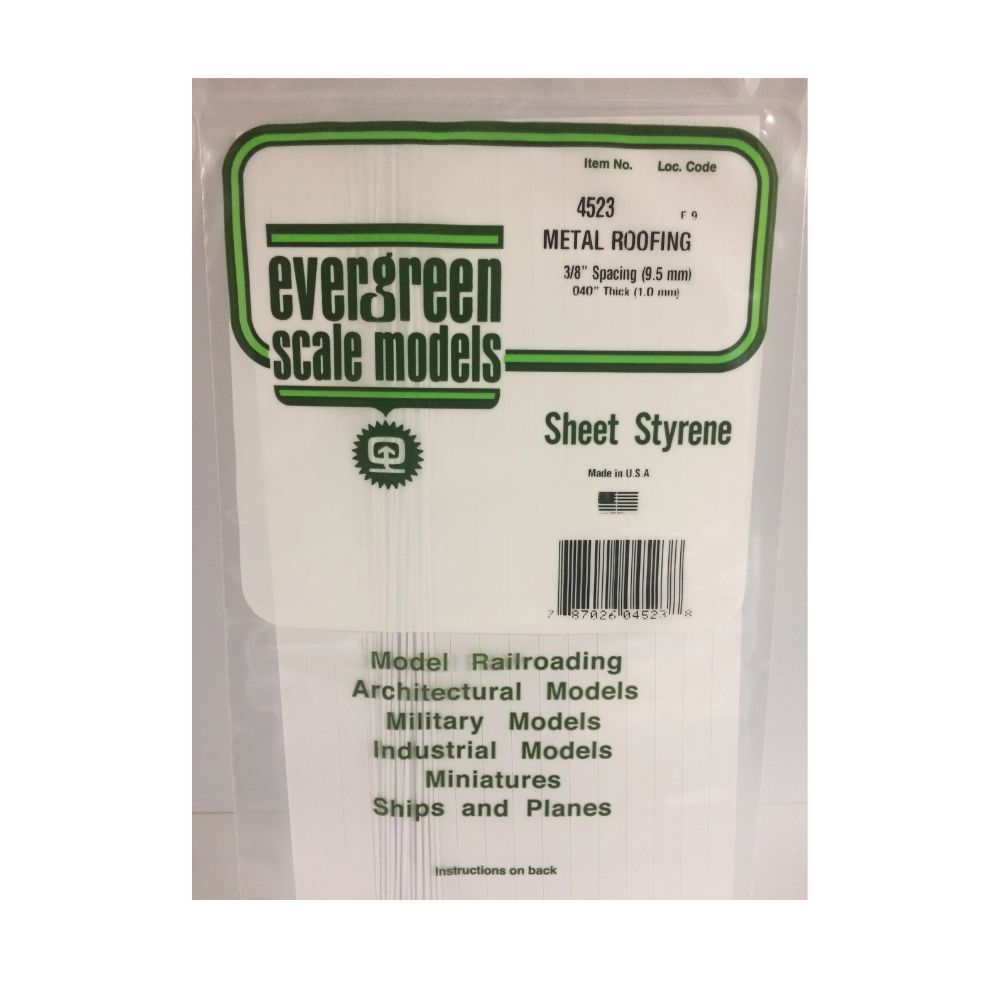 Evergreen 4523 Styrene Standing Seam Roofing, 3/8 in Spacing, 6 x 12 in