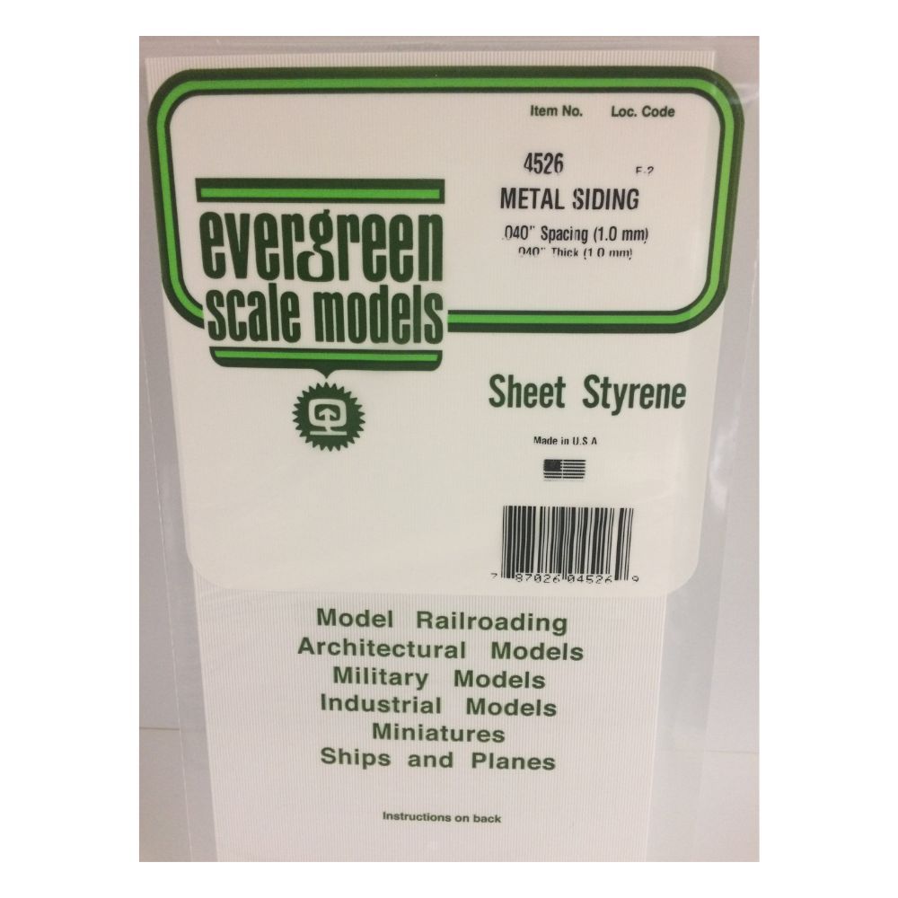 Evergreen 4526 Styrene Metal Siding, .040 in Spacing, 6 x 12 in