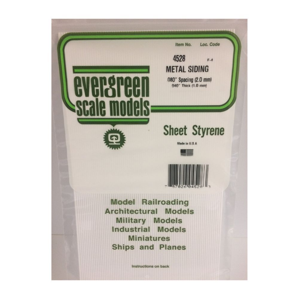 Evergreen 4528 Styrene Metal Siding, .080 in Spacing, 6 x 12 in